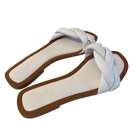 Loft White Leather Padded & Braided Slides in Size 6.5 - Picture 4 of 7